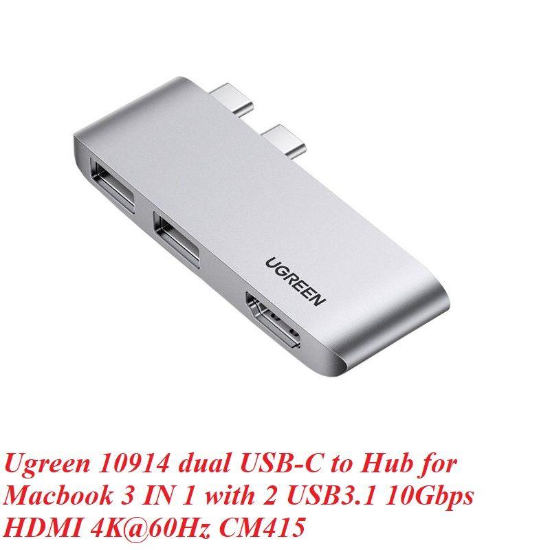 Ugreen UG10914CM415TK chỉ dành riêng cho Macbook Bộ chuyển đổi 2 cổng USB type C sang 1 x HDMI 4K60Hz + 2 x USB 3.0 - HÀNG CHÍNH HÃNG