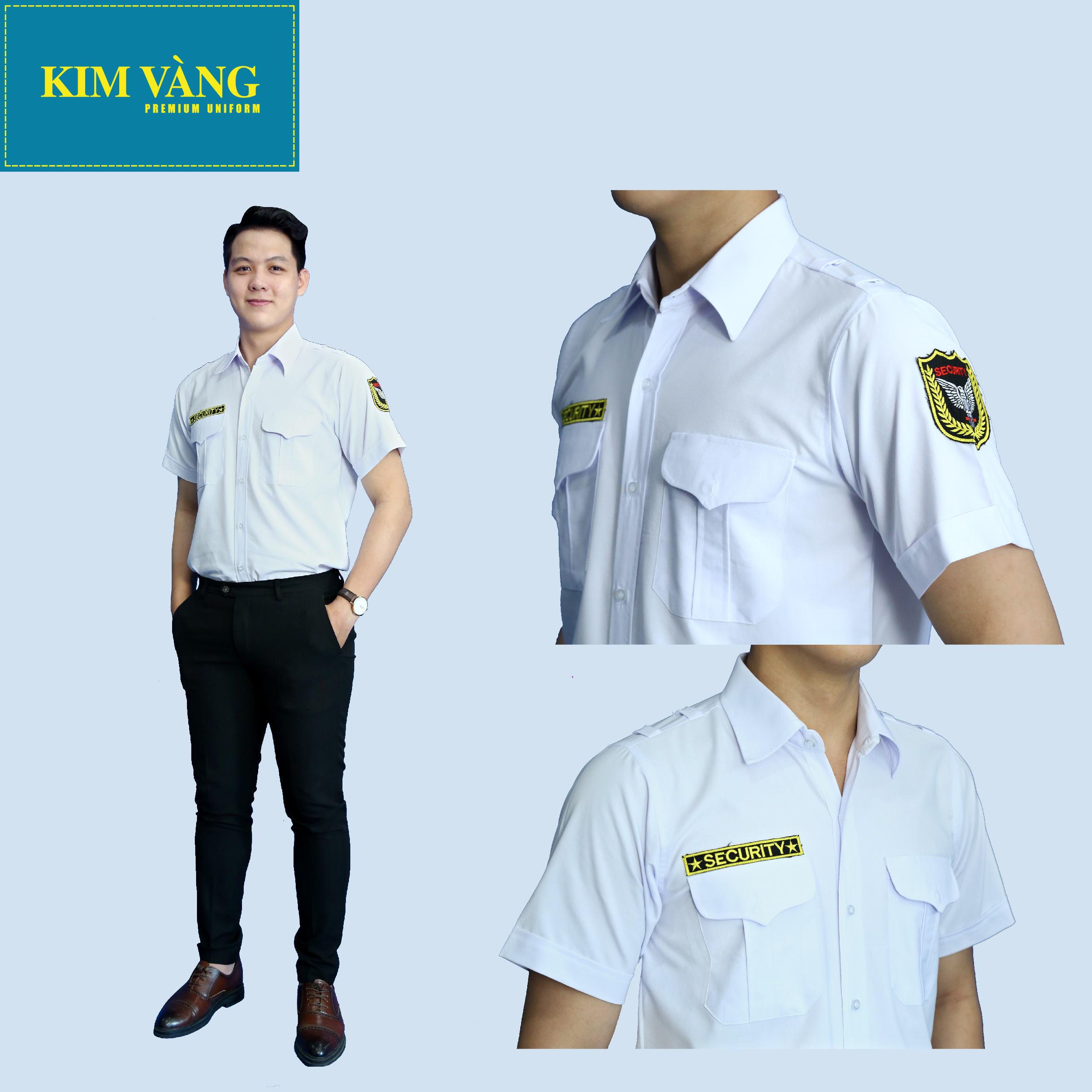 [KIM VÀNG] Áo bảo vệ nam đồng phục an ninh tay ngắn chất liệu kaki ford cao cấp - Màu trắng