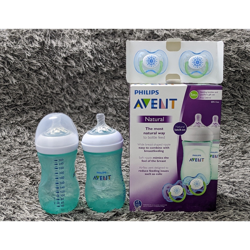 Set Bình Sữa Av.ent Na.tural Cổ Rộng Mô Phỏng Tự Nhiên (Màu Xanh) 260ml