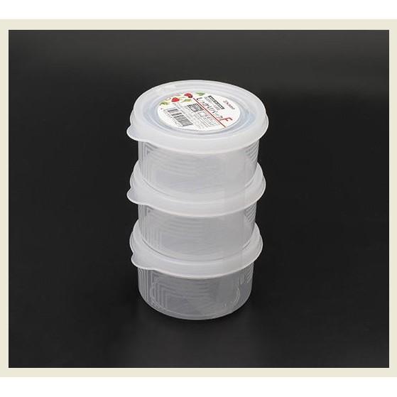 Set 3 hộp nhựa tròn nắp dẻo Nakaya 180ml Nội địa Nhật Bản