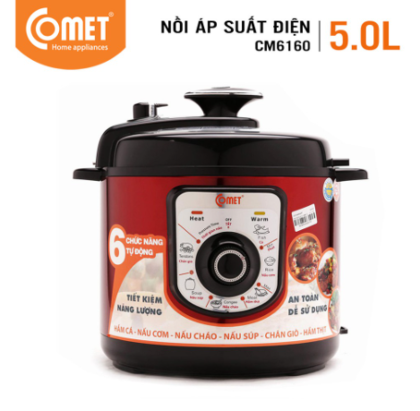 Nồi áp suất điện nắp rời 5L Comet CM6160 (GIAO MÀU NGẪU NHIÊN) - Hàng chính hãng