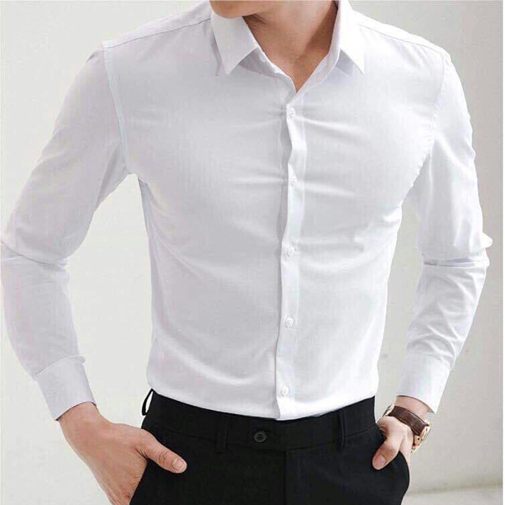 Áo sơ mi nam đen trắng dài tay công sở cao cấp chất vải lụa co giãn nhẹ form slimfit ôm dáng thời trang Hàn Quốc, áo sơ mi nam dài tay đen trắng lụa cao cấp công sở Hàn Quốc