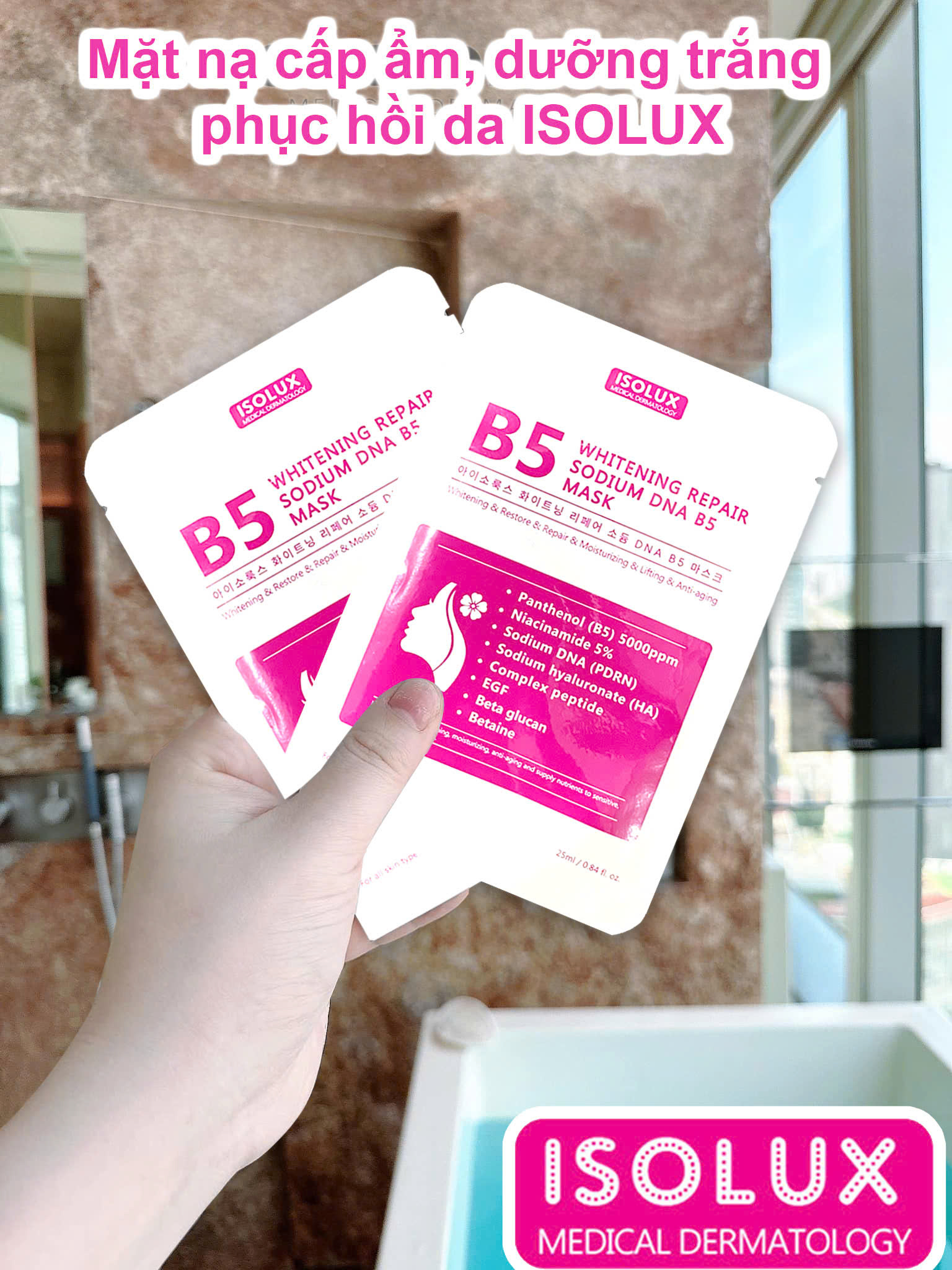 Mặt nạ ISOLUX Whitening Repair Sodium DNA B5 mask 25ml hạn 2027 dưỡng trắng cấp ẩm phục hồi