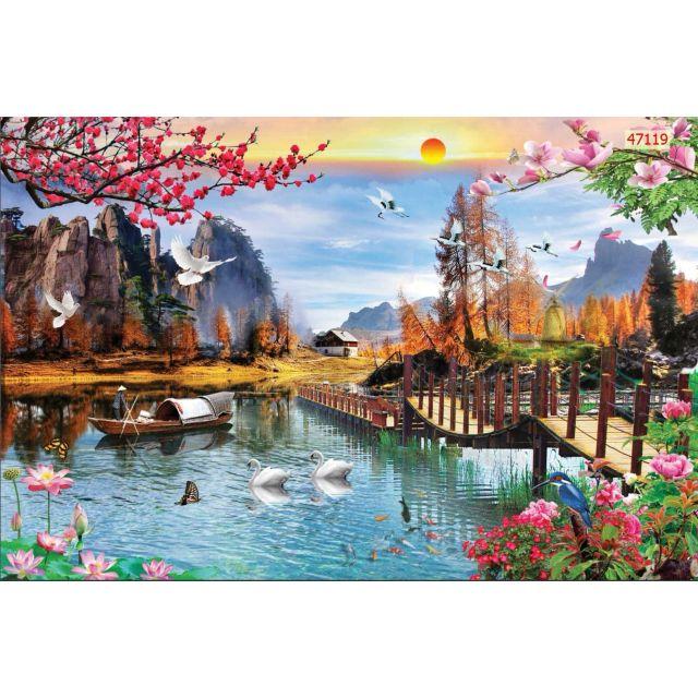Tranh dán tường 3D Vải Lụa phong cảnh