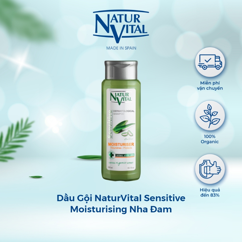 Dầu gội NaturVital Sensitive Moisturising Shampoo Chiết Xuất Nha Đam Giúp Hỗ Trợ Giảm Rụng, Dưỡng Ẩm & Nuôi Dưỡng Tóc Khô, Ngăn ngừa Tình Trạng Khô Da Đầu