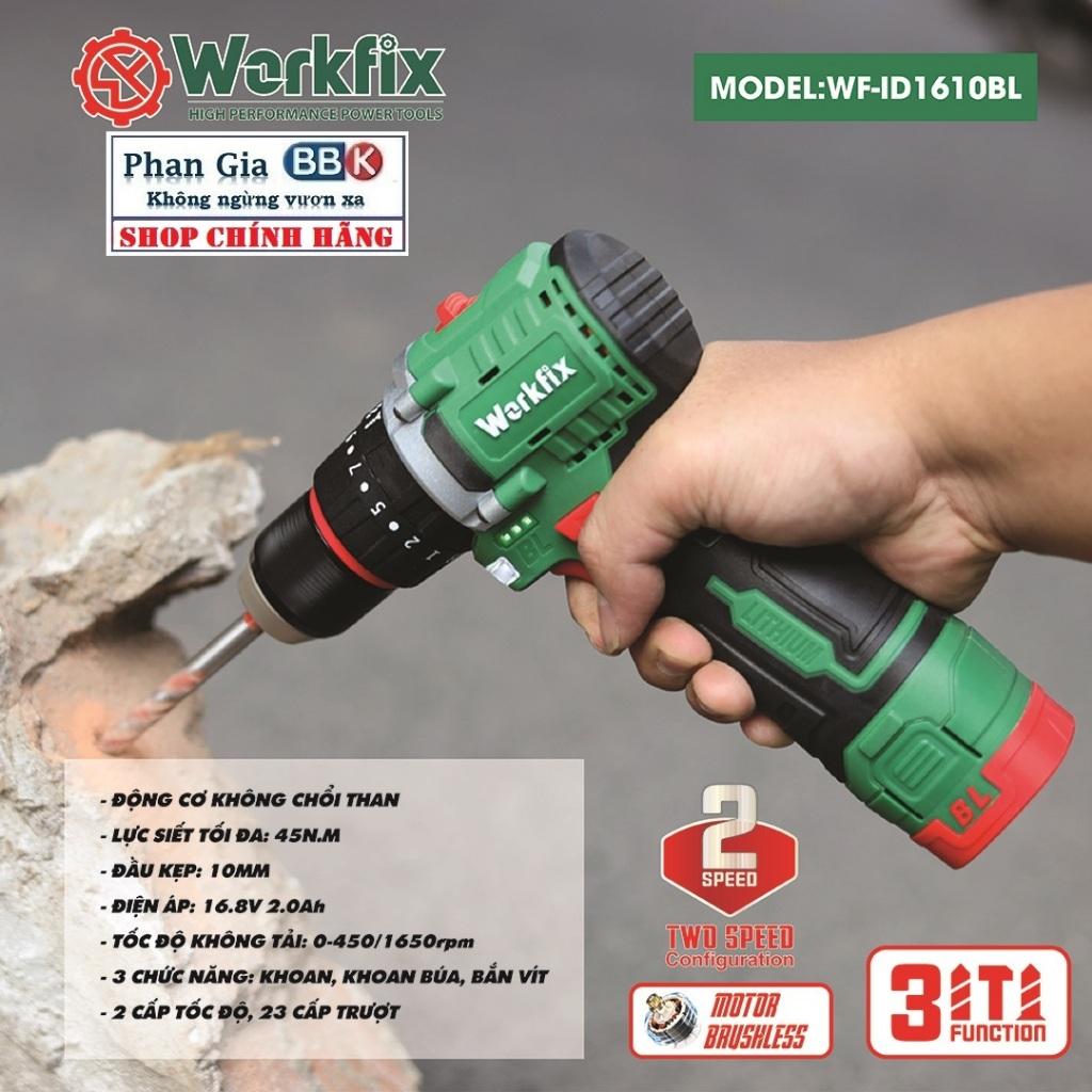Máy Khoan PlN WORKFIX 16.8V 10mm - 3 Chức Năng - Động Cơ Không Chổi Than, Motor 100% Dây Đồng - Bảo Hành chính hãƞg