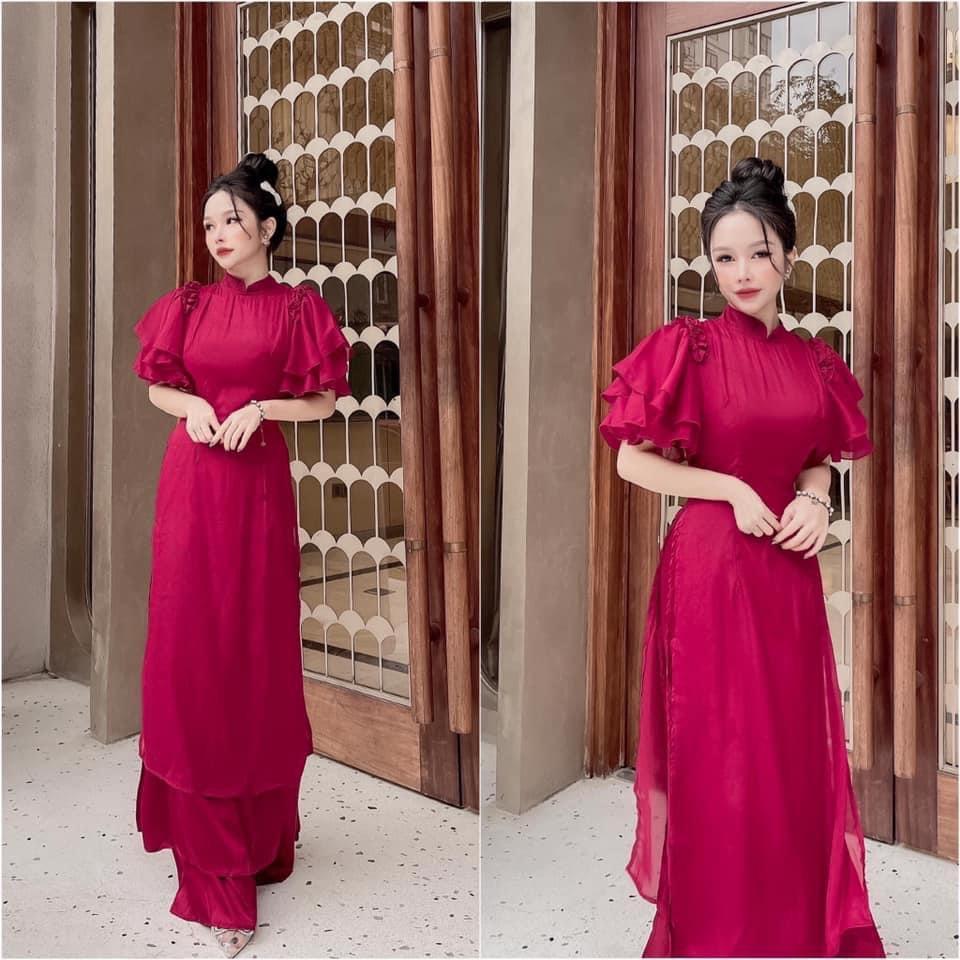 Áo Dài Cách Tân Nữ 4 Tà, Áo Dài Tay Bèo Cánh Tiên Dự Tiệc Vải Lụa Tơ Cao Cấp , Mã A9