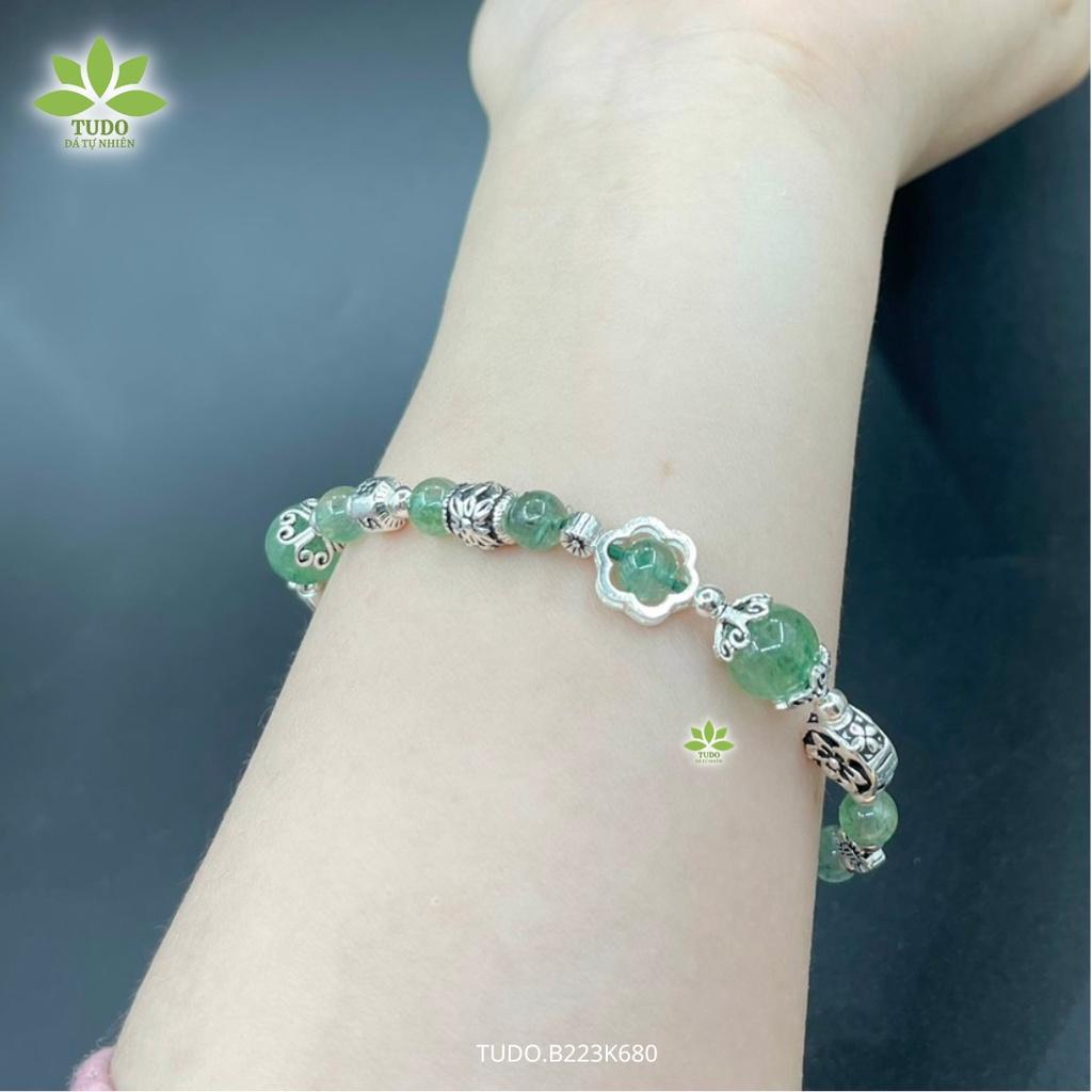 Vòng Tay Bạc Nữ Charm Bạc Hoa mix TA Dâu Tây Xanh Lá TUDO B223K680 cho Mệnh Mộc Hỏa