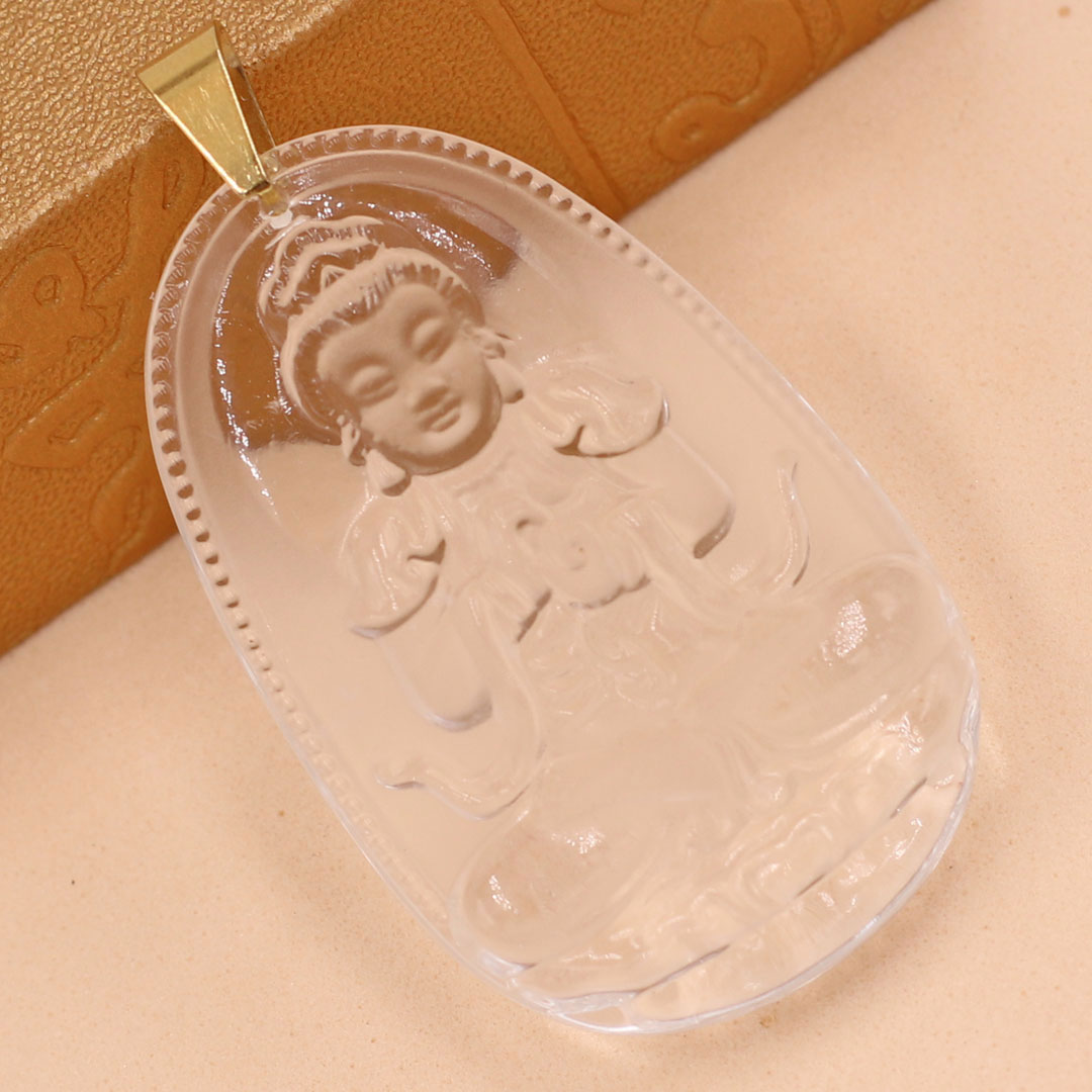 Mặt Phật Đại Nhật Như Lai thủy tinh trắng size nhỏ 3.6cm MFBTT5 - phật bản mệnh tuổi Mùi, Thân