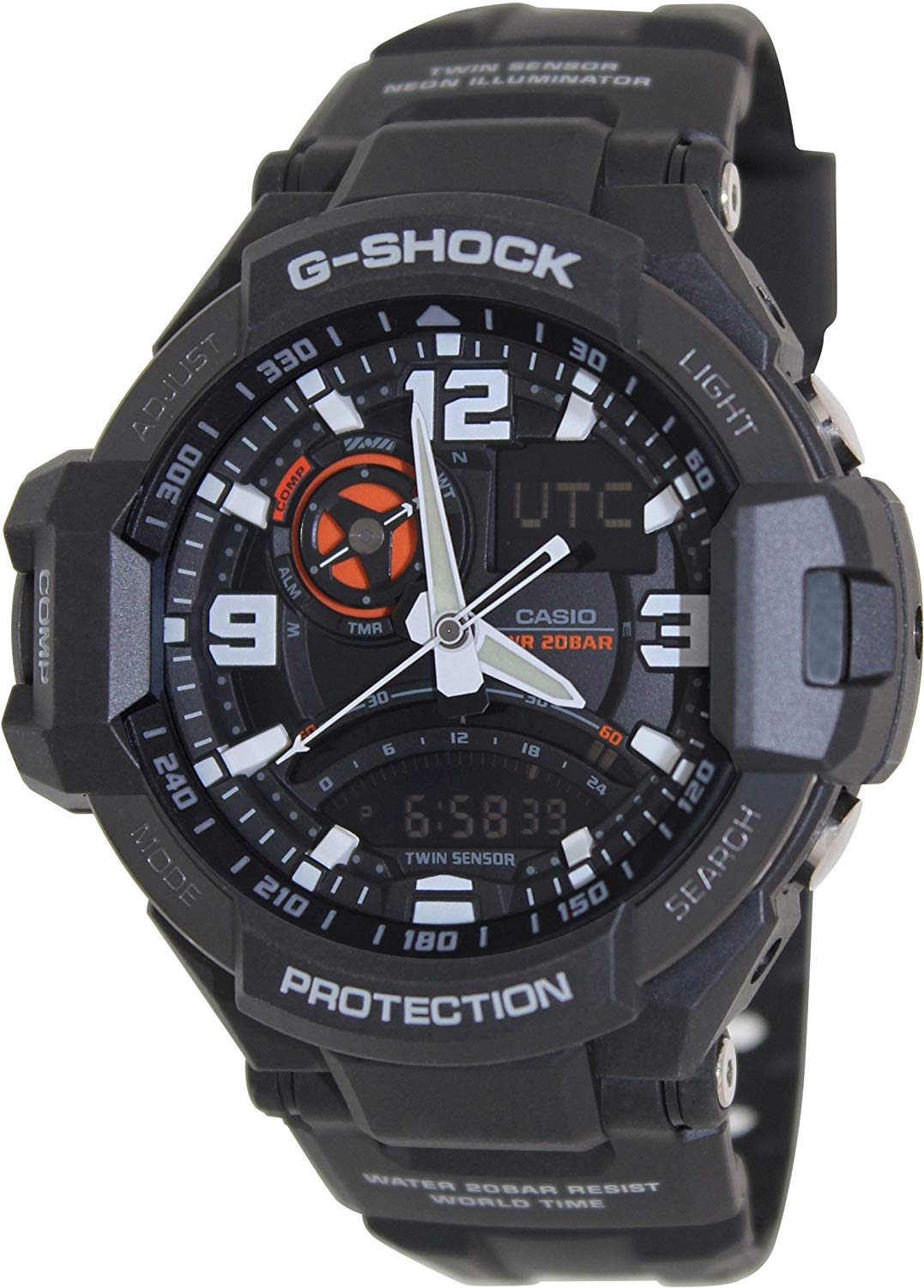 ĐỒNG HỒ CASIO G-SHOCK GA-1000-1ADR Đồng hồ La Bàn - Dây nhựa đen - Mặt điện tử kim đen viền đỏ