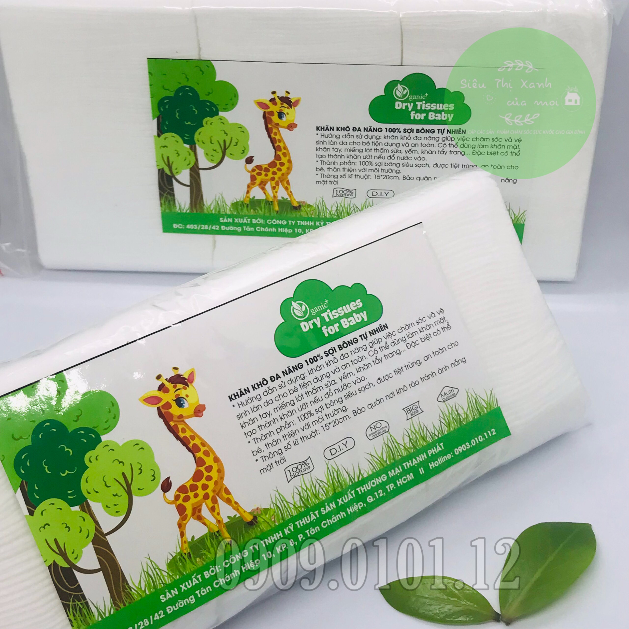 Khăn khô đa năng Oganic+, khăn lau khô hàng bịch 200gr,300gr