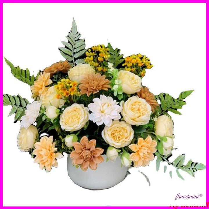 Hoa giả decor, bình hoa bồ công anh mix trang trí phòng khách, nhà hàng, văn phòng đẹp Flowermini LH-06