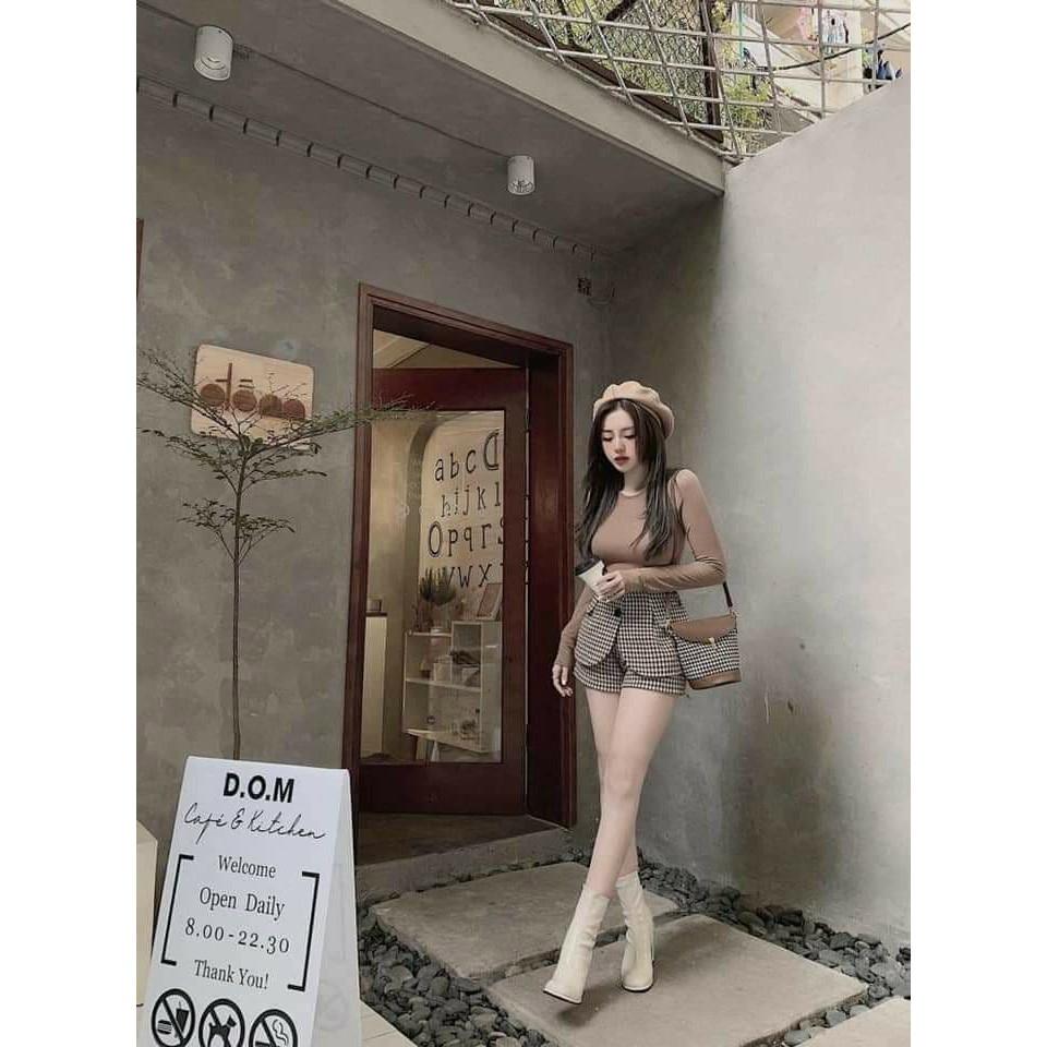 Set bộ áo gân tay dài phối quần caro nhí nhảnh, SET ĐÙI CARO PHỐI