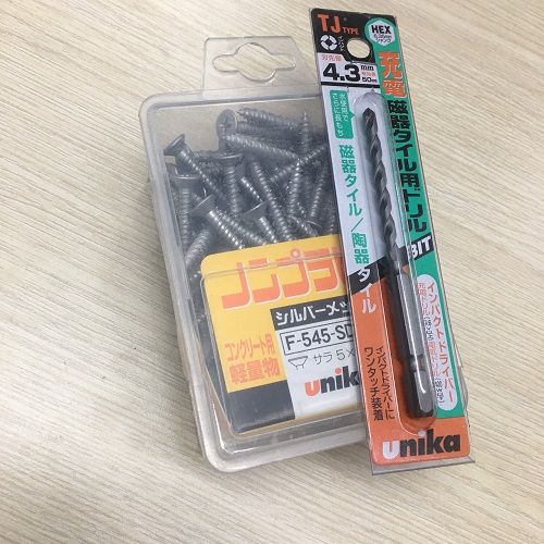 Vít bê tông 5mm đầu bằng F545 & Mũi khoan gạch men 4.3mm đuôi lục giác Unika
