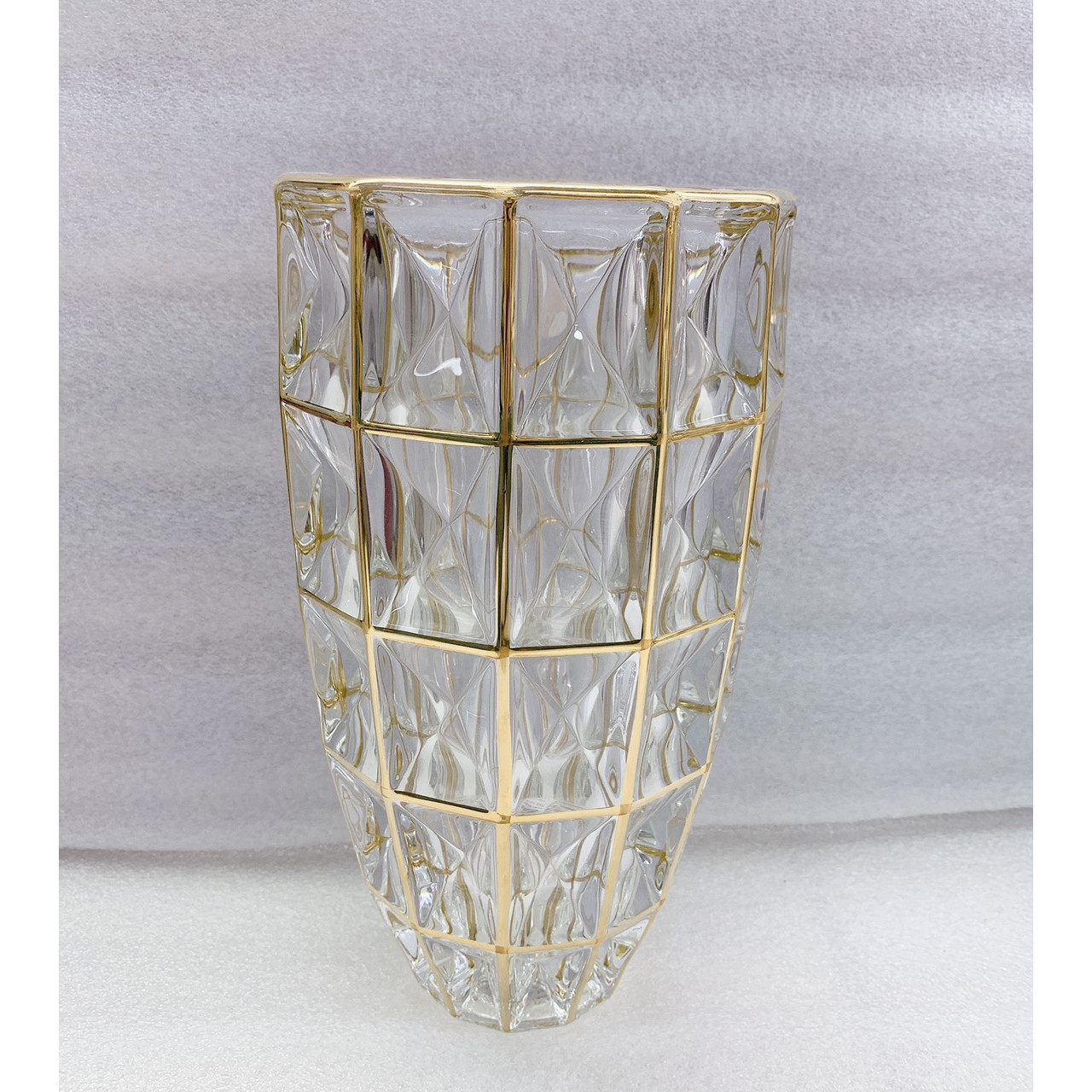 Bình cắm hoa pha lê thủy tinh cao cấp trắng vàng cao 30cm - ANTH493