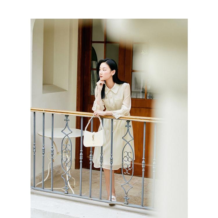 Đầm xòe cổ sơ mi công sở tay phồng Quyên DN003, kiểu dáng hàn quốc thanh lịch