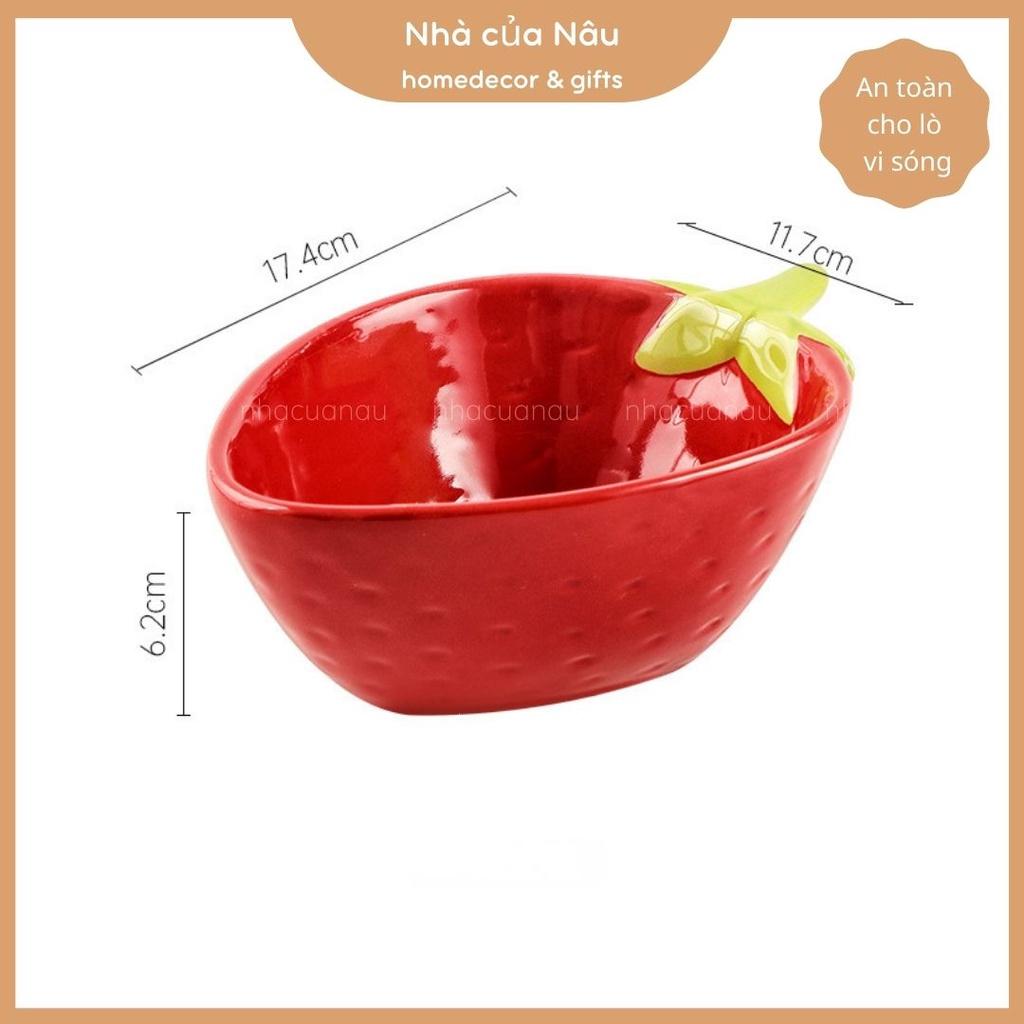Set 2 bát phù hợp cho bé ăn dặm, làm bát ăn lẩu hình DÂU TÂY đáng yêu từ sứ dày dặn an toàn cho lò vi sóng
