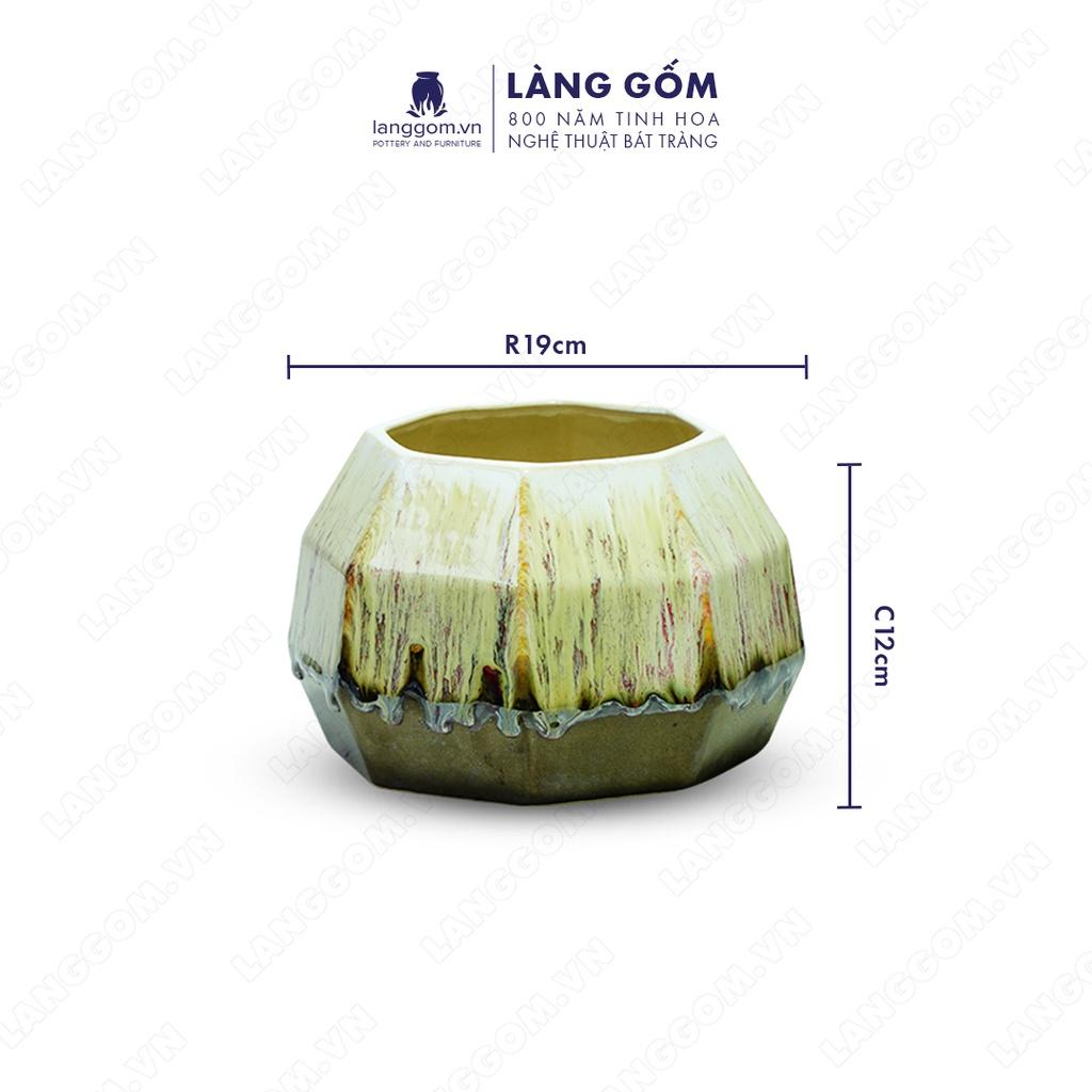 Bình hoa, lọ hoa Gốm sứ Bát Tràng cao cấp Men chảy bát giác mập dùng làm quà tặng, trang trí - Làng Gốm Bát Tràng