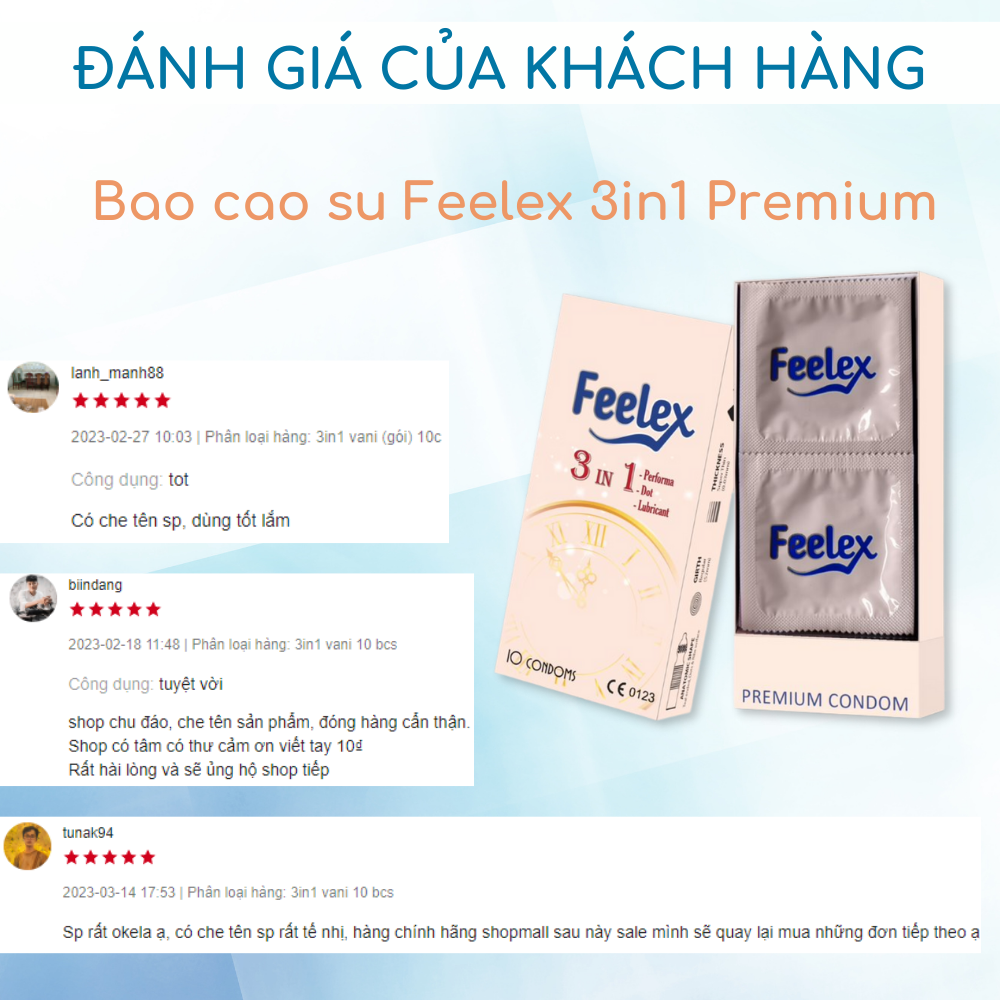 Bao cao su OZO Feelex 3in1 gân gai, nhiều gel bôi trơn, kéo dài thời gian quan hệ