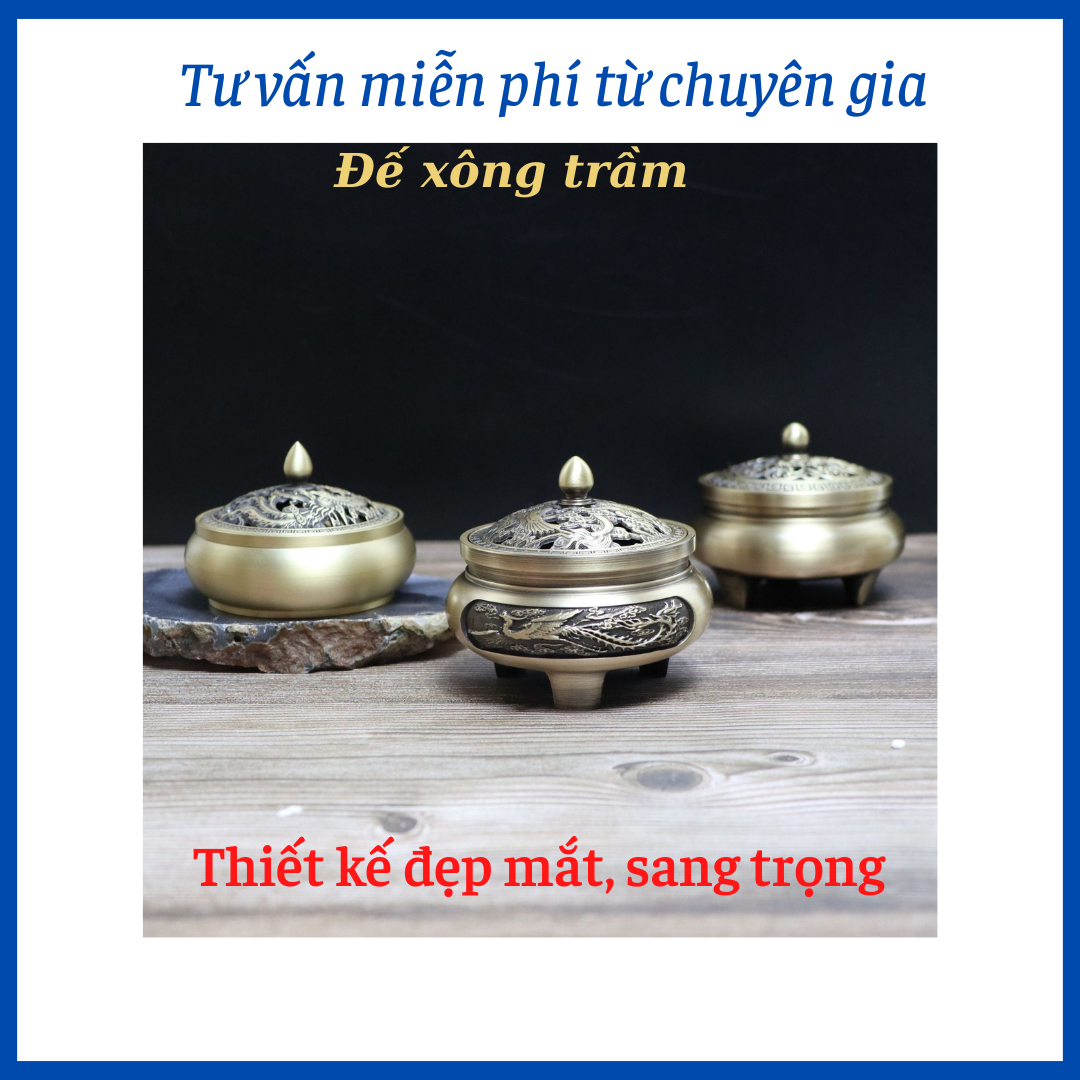 Lư xông trầm cao cấp bằng đồng nguyên khối chạm khắc tinh tế