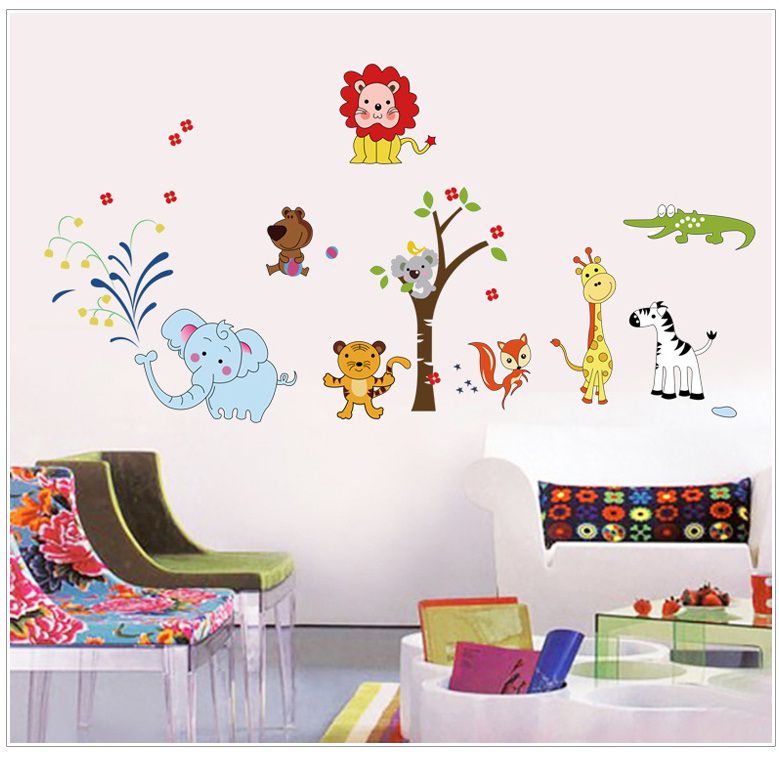 Decal dán tường động vật hoạt hình trang trí phòng cho bé yêu dễ thương, ngộ nghĩnh DB055