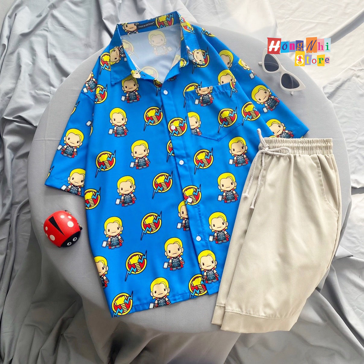 Áo Sơ Mi Hoạ Tiết Tay Lỡ Dáng Rộng, Sơ Mi Tay Lửng Unisex - MM