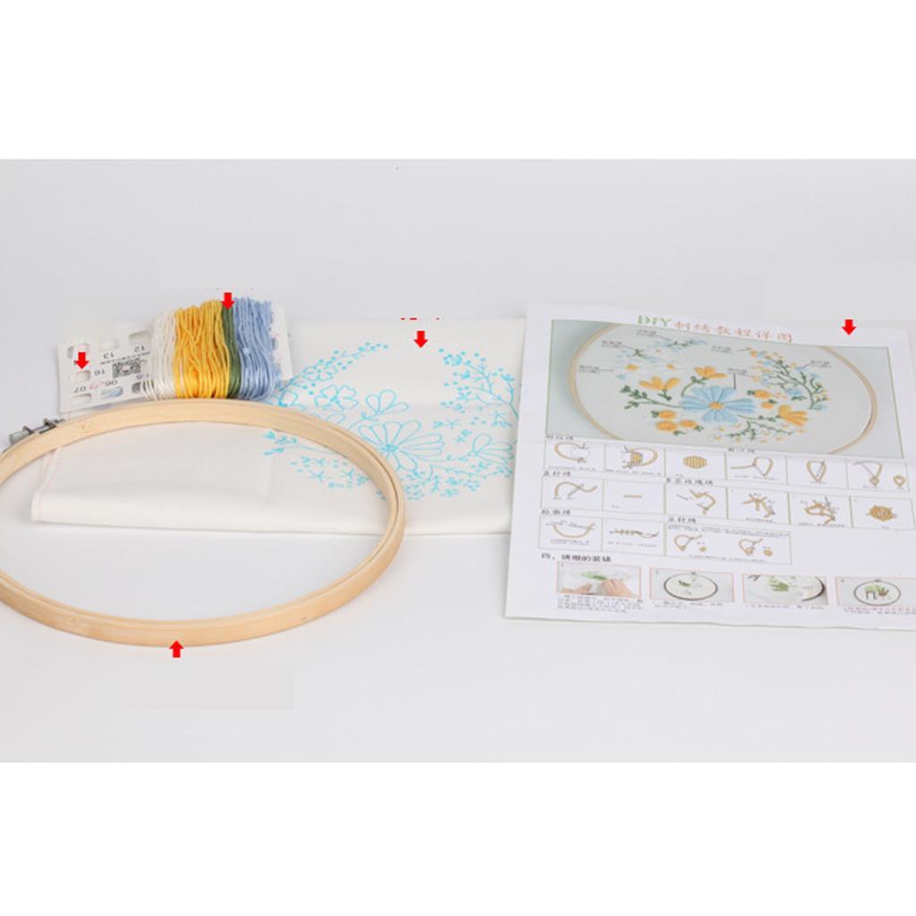 3x Floral Embroidery Starter Kit Pre-printed Cross Stitch