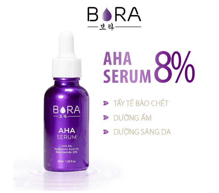 Tinh chất tẩy tế bào chết, cấp ẩm và làm sáng da Bora AHA 8% lọ 30ml