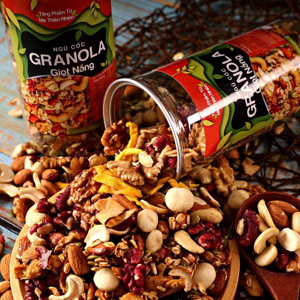 Hạt ăn kiêng granola ngũ cốc ăn kiêng giảm cân không đường nhiều yến mạch premium hộp 500g từ Nông Sản Giọt Nắng