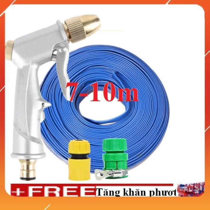Bộ dây vòi xịt bơm nước tưới rửa , tăng áp 3 lần, loại 7m, 10m 206701 đầu đồng,cút, + khăn phượt