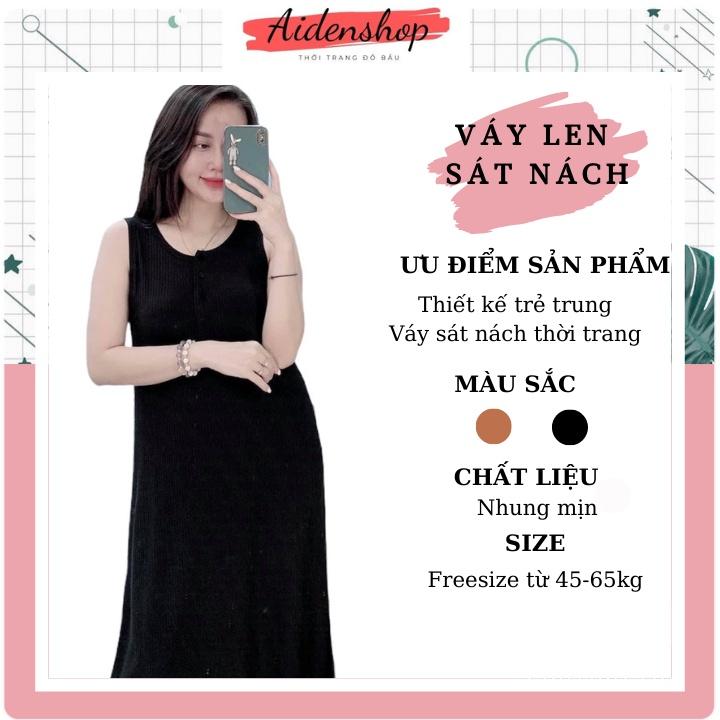 Váy len bầu sát nách Aidenshop Đầm bầu thời trang dài chất len đẹp