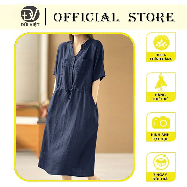 Đầm thiết kế dáng suông chất linen dễ mặc mẫu mới