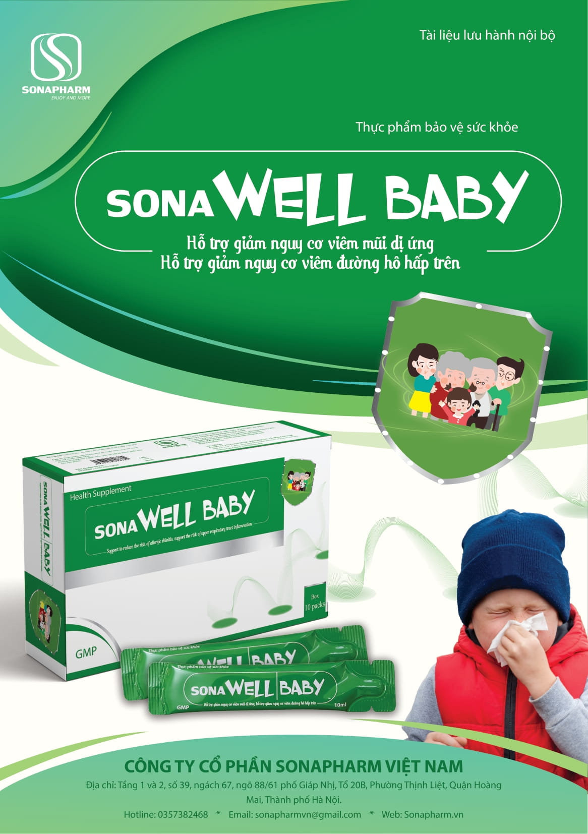 Gói Uống Hỗ Trợ Giảm Nguy Cơ Viêm Đường Hô Hấp Trên SonaWell Baby - Hộp 10 gói