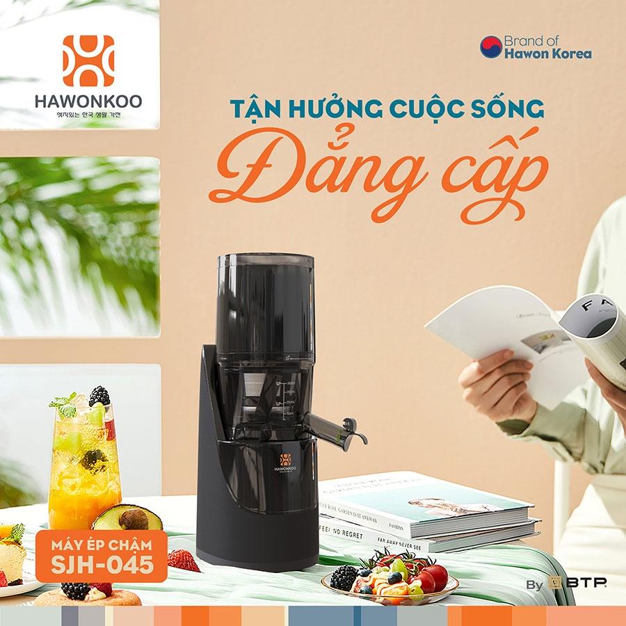 Máy Ép Chậm Hawonkoo SJH-045-BA, Công Suất 200W Màng Lọc 2 Lớp Ép Kiệt Bã Rau Củ Quả, Hàng Chính Hãng