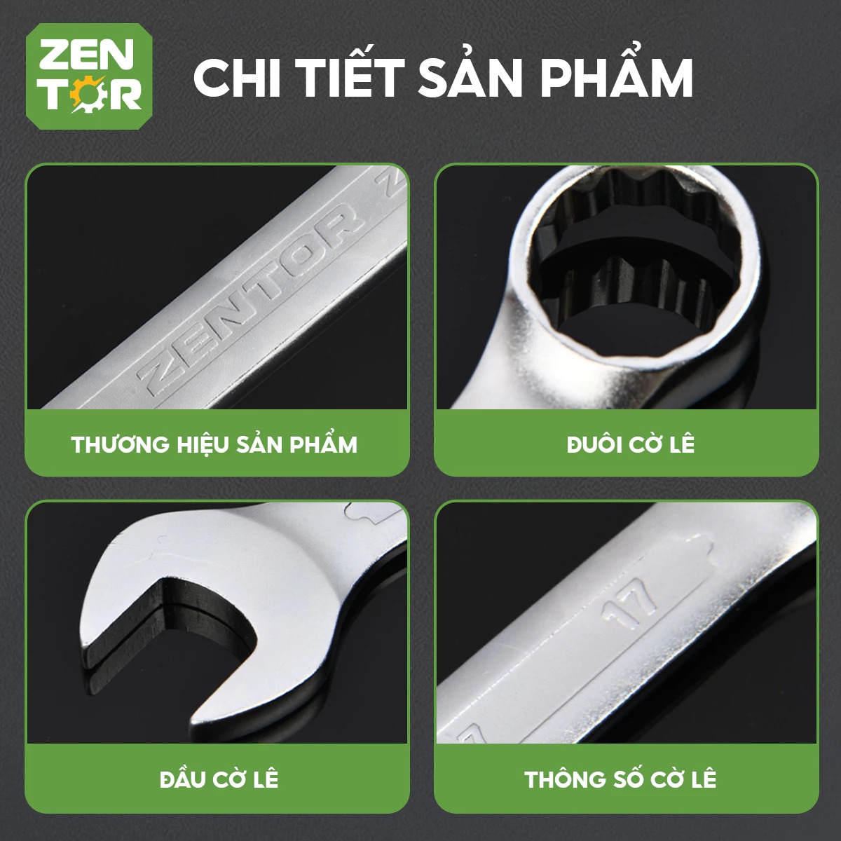 Cờ Lê Vòng Miệng Zentor, Cờ Lê 2 Đầu Thép Cacbon Đầy Đủ Kích Cỡ 8-24mm Bền Bỉ Chắc Chắn Chuyên Dụng Cơ Khí Sửa Chữa