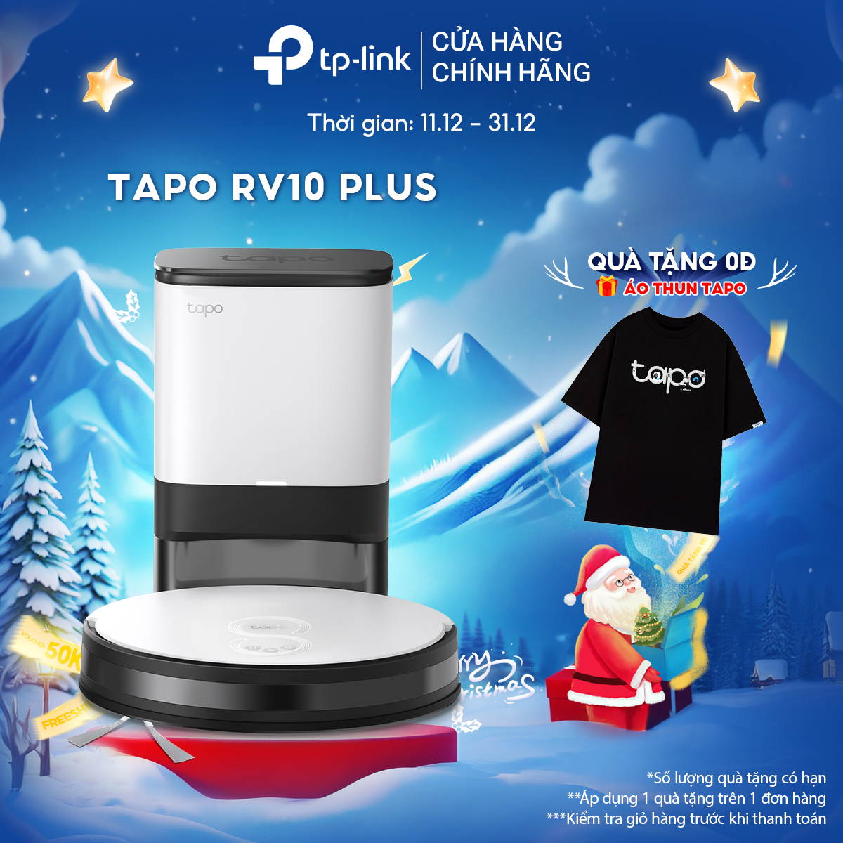 Robot Hút Bụi Và Lau Nhà Dock Tự Động Đổ Rác Thông Minh Tp - Link Tapo Rv10 Plus - Hàng Chính Hãng