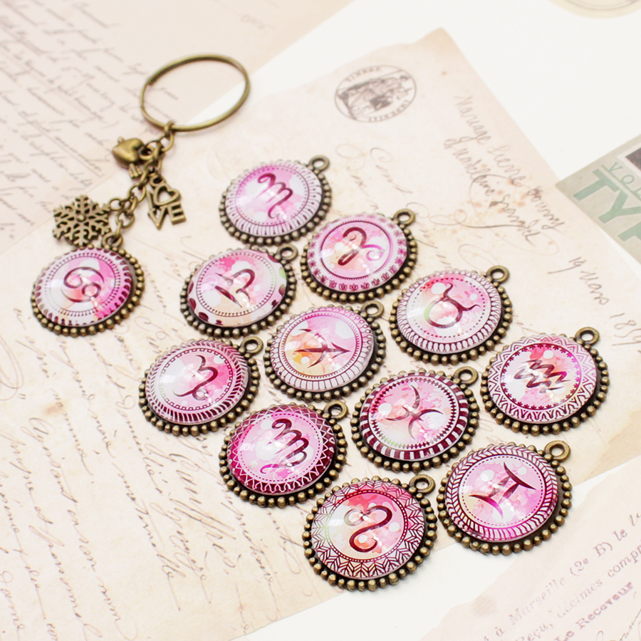 Móc khóa 12 cung hoàng đạo Zodiac màu sắc tươi sáng siêu đẹp 06646-MK0028