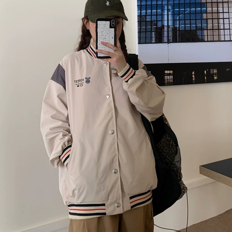 Áo Khoác Bomber FOREST Thêu Gấu Vải Dù 2 Lớp Form Rộng Ulzzang Unisex