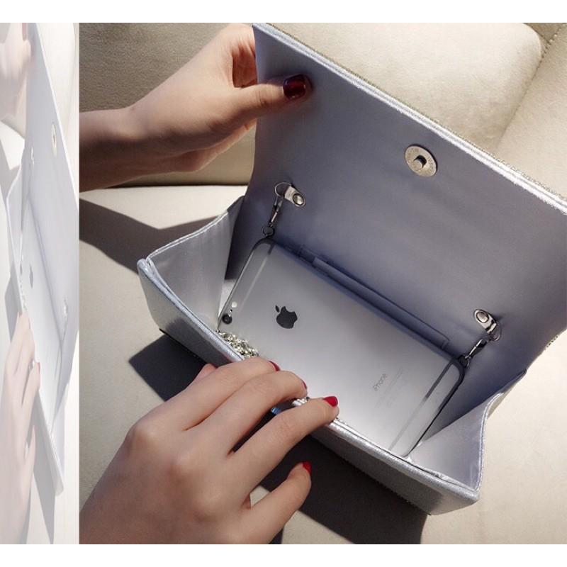 Clutch đi tiệc-ví cầm tay nữ đi tiệc lụa đá trơn- siêu nhẹ