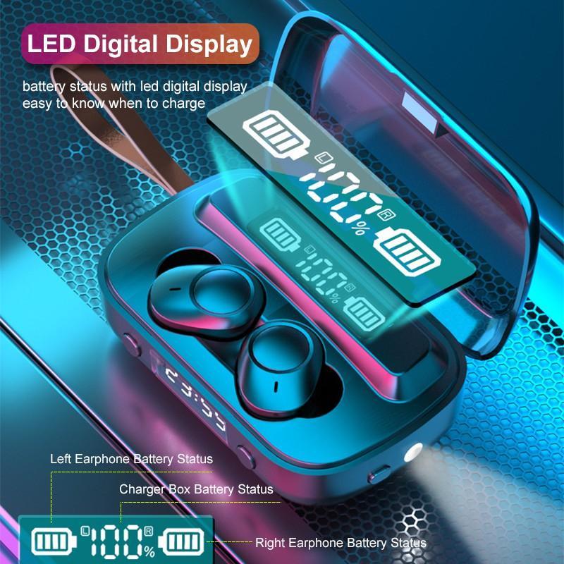 Tecsire Tai nghe không dây Bluetooth 5.1 TWS Màn hình LED cảm ứng thông minh với Micrô đèn pin