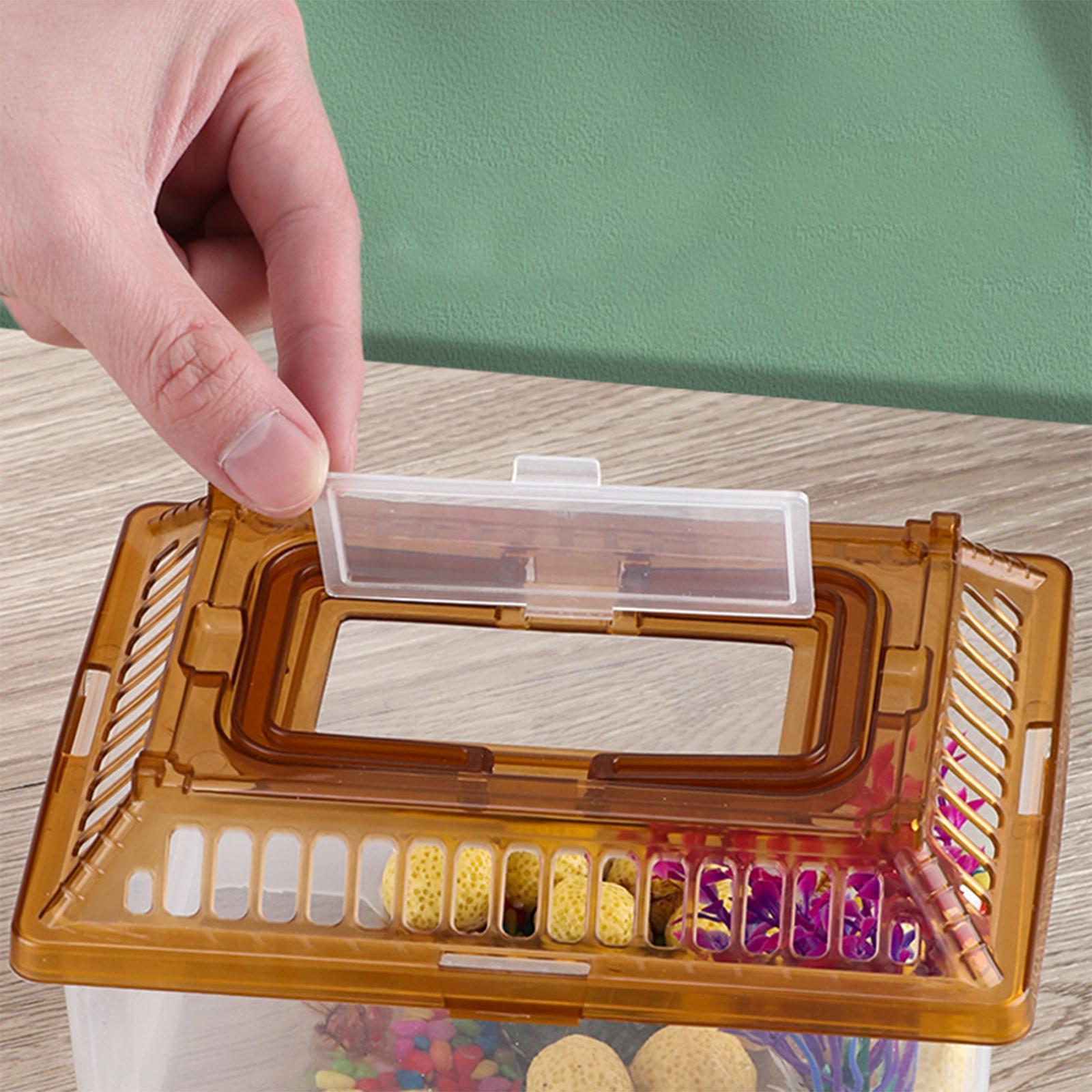 Small Turtle Tank with Handle and Cover with Platform Reptile Habitat Container Turtle Breeding Box Pet Feeding Box for Crayfish Lizards