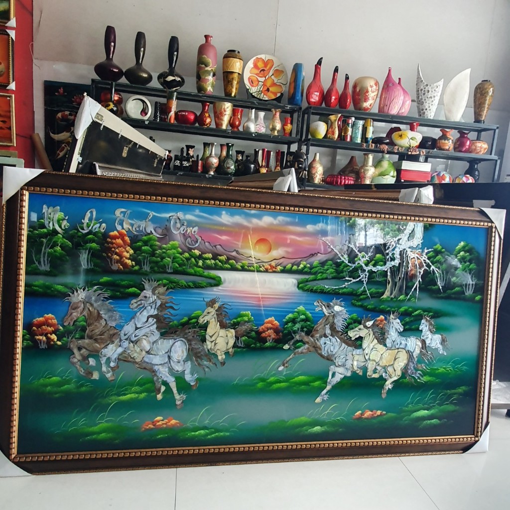 Tranh sơn mài mã đáo thành công cẩn ốc xà cừ cao cấp size 80x160 cm treo tường, trang trí