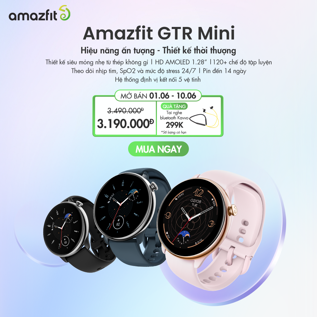 Đồng hồ thông minh Amazfit GTR Mini | Pin tới 14 ngày| AMOLED 1,28&quot;| Theo dõi sức khỏe - Hàng Chính Hãng - Bảo hành 12 tháng