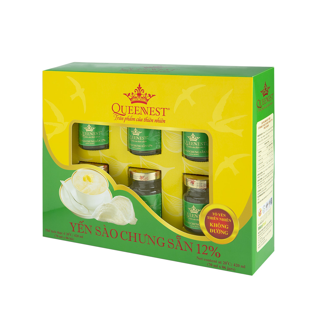 Yến sào chưng sẵn QUEENNEST 12% (Hộp 6 Hũ) - Hộp Đỏ