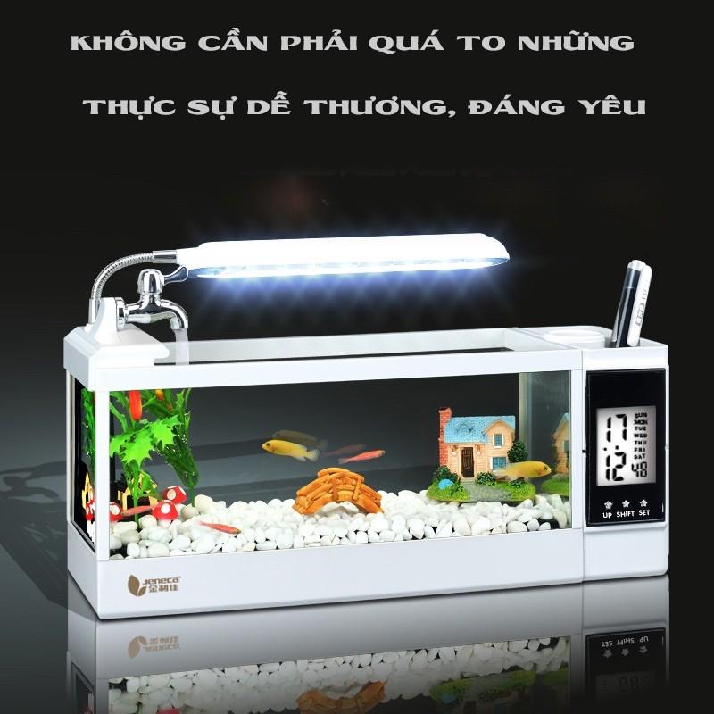 BỂ CÁ MINI KIÊM ĐỒNG HỒ ĐỂ BÀN SIÊU DỄ THƯƠNG JENECA TG-03M