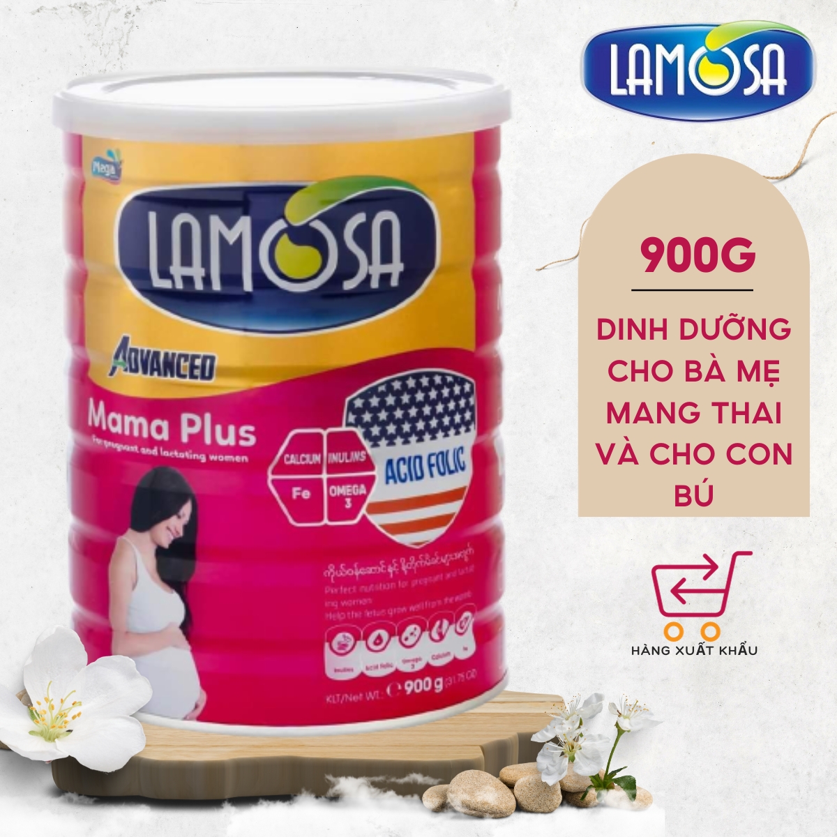 Sữa Bột Lamosa MAMA PLUS lon 900G bổ sung dinh dưỡng cho mẹ bầu