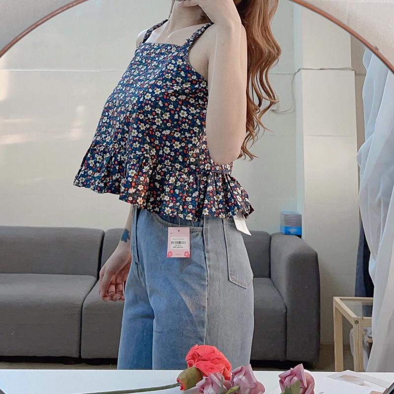ÁO HOA HAI DÂY PHONG CÁCH HÀN QUỐC - ÁO BABYDOLL HOA HAI DÂY- MEOW TOP - MÈO IN DA HOUSE