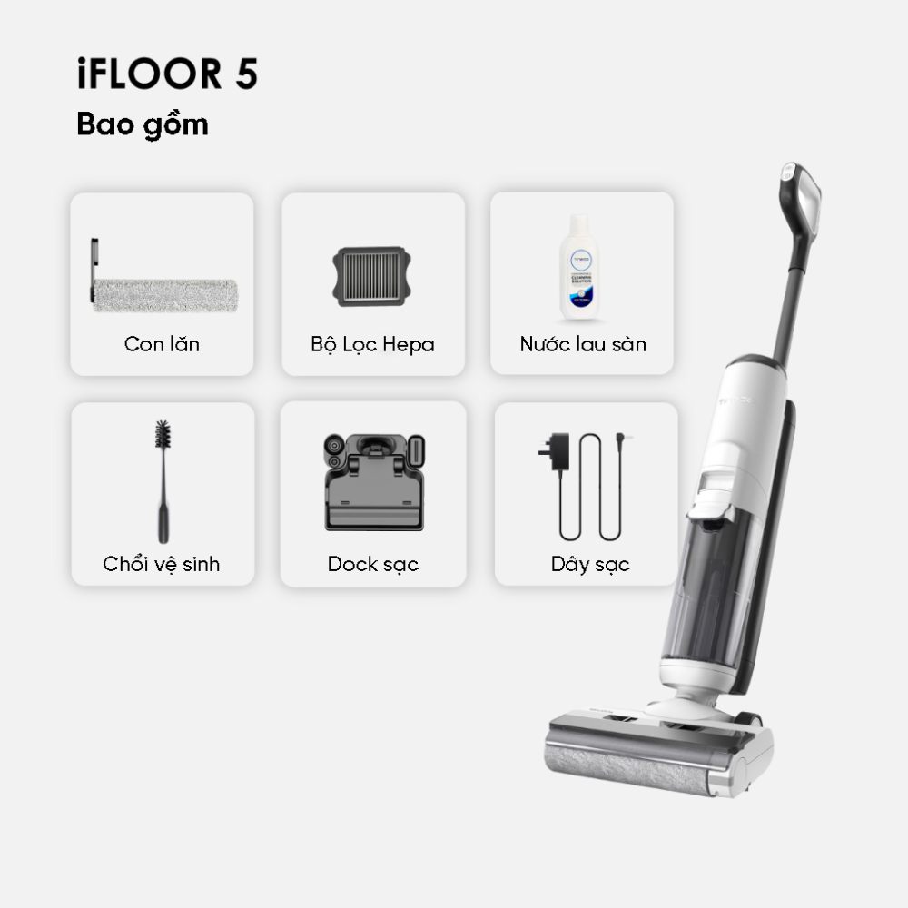 Máy Hút Bụi Lau Sàn Khô Ướt Tineco iFloor 5 Tự Vệ Sinh - Hàng Chính Hãng