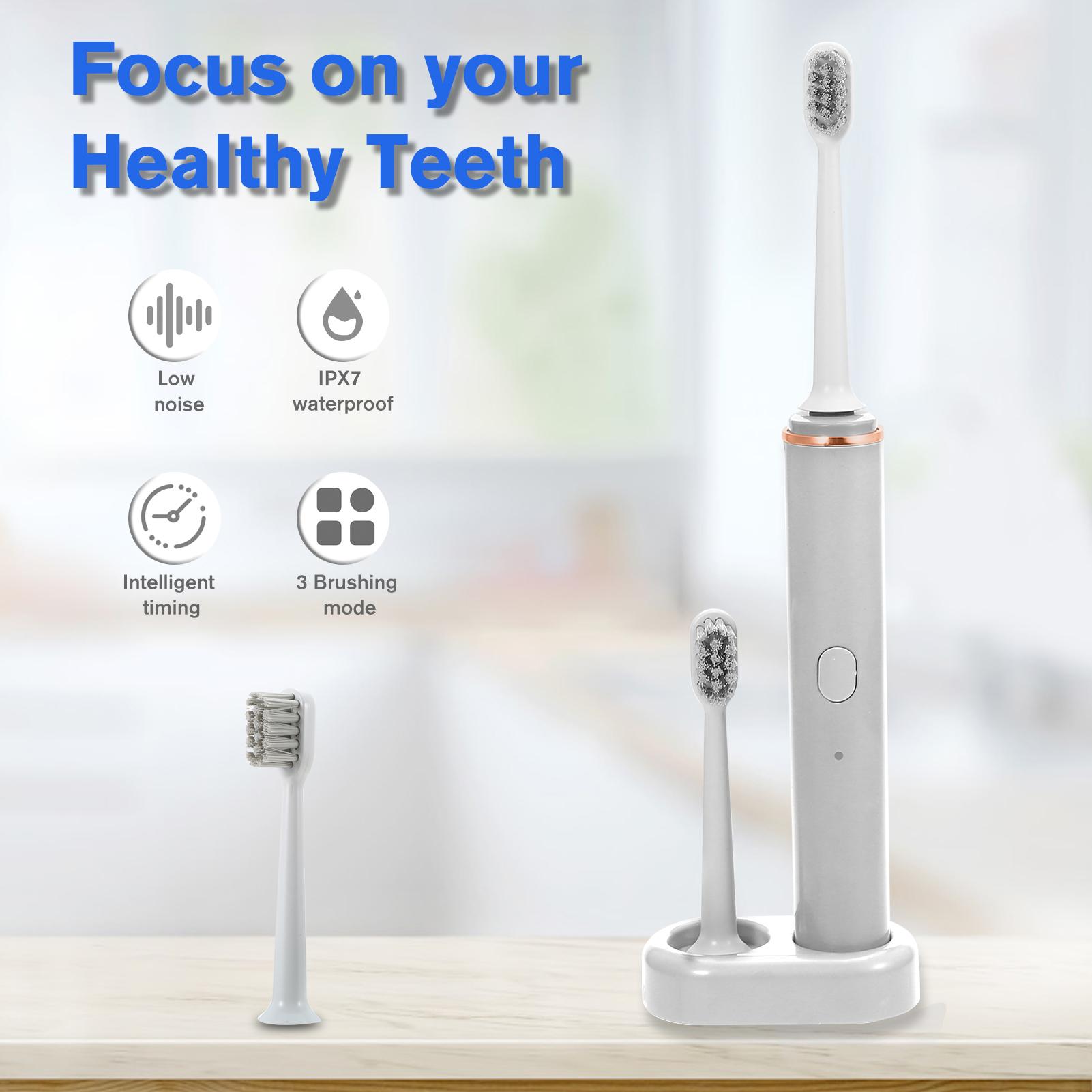 Bàn chải đánh răng điện có thể sạc lại Q-Gleam QM3 với bộ đếm thời gian 3 Chế độ 2 Đầu bàn chải cho người lớn