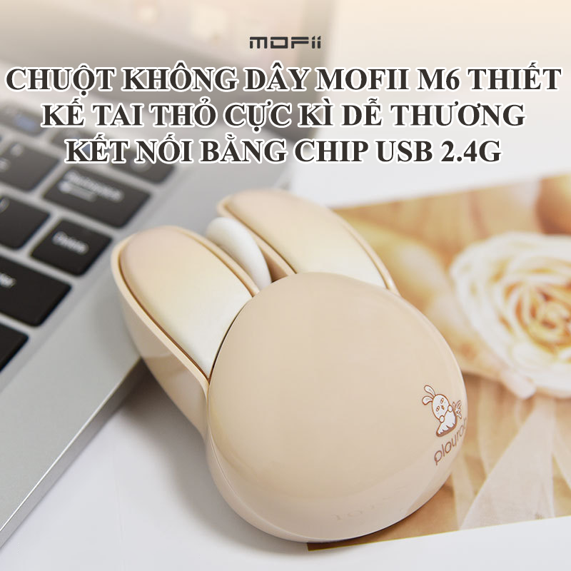 Chuột không dây văn phòng Pippi Rabbit MOFII M6 Wireless 2.4Ghz thiết kế tai thỏ - JL - GIAO MÀU NGẪU NHIÊN